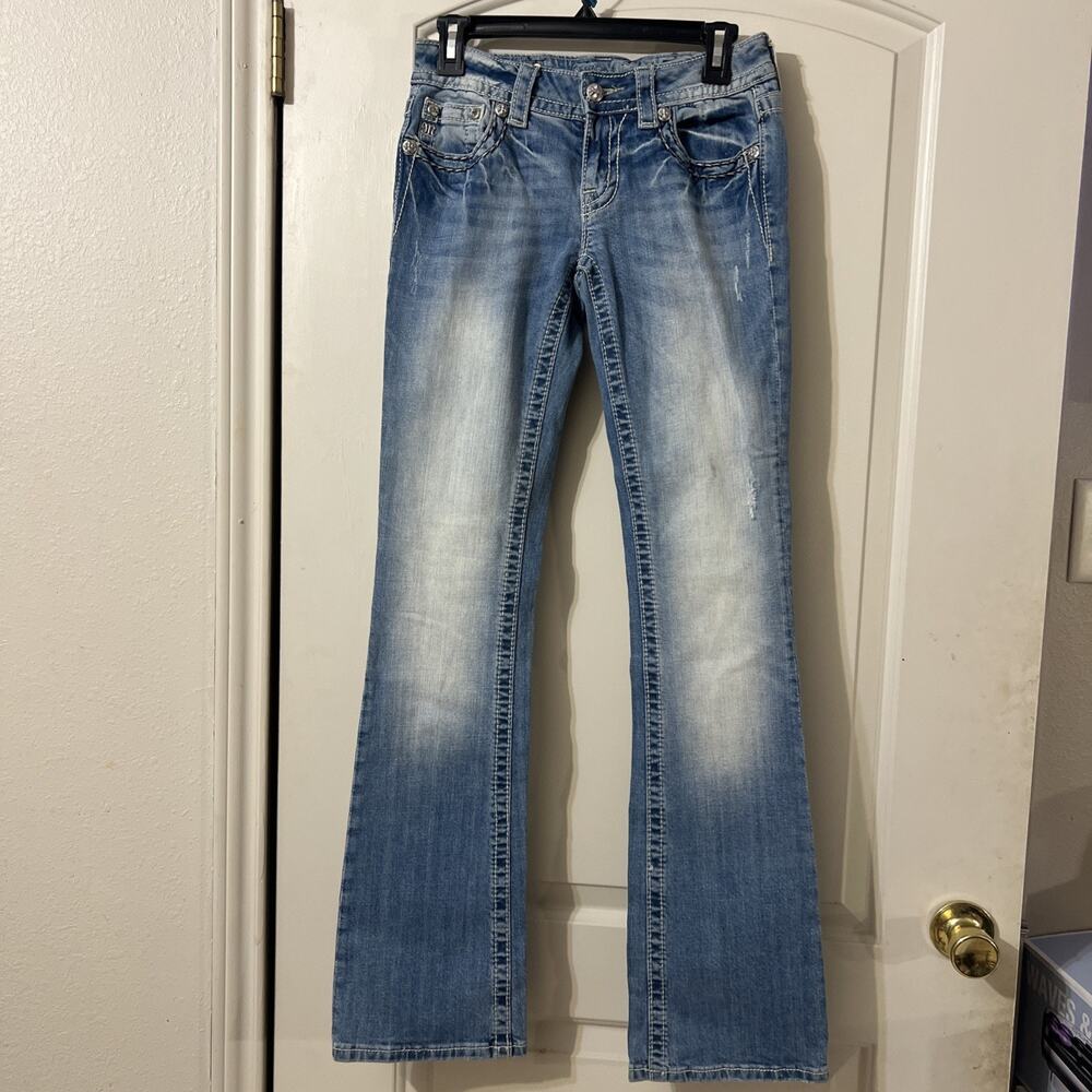 Miss Me Jeans Womens Size 27 Signature Boot Light Blue Denim Embellished